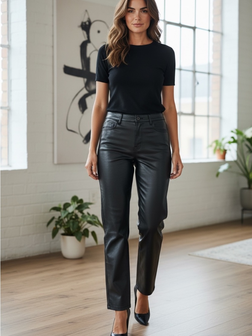 Joie Sleek  Black Faux Leather Straight-Leg Pants Size 14 - NWT